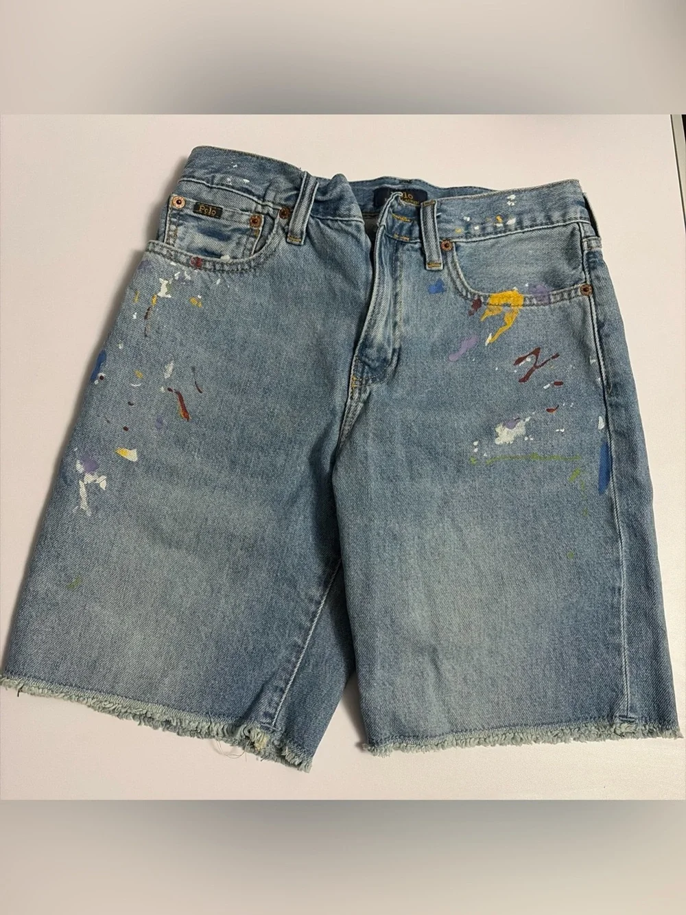 Polo by Ralph Lauren Light Blue Denim Shorts with Multicolor Paint Splatters
